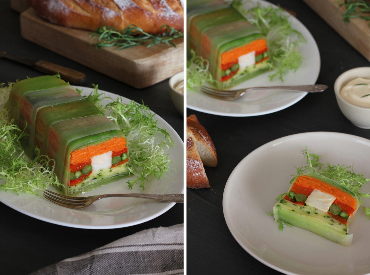 Terrina de merluza y vegetales asados