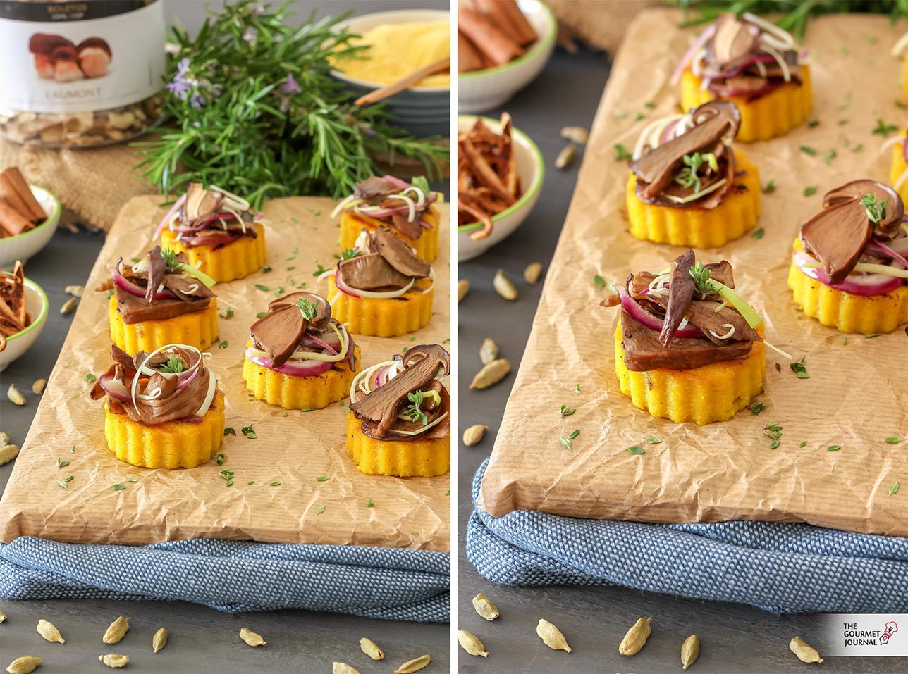 Bocaditos de polenta y boletus